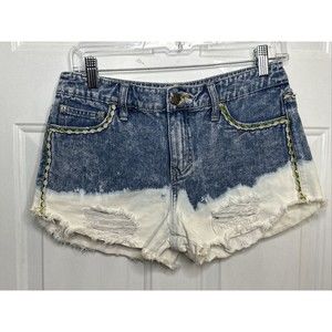 Free People Low Tide Dip Dye Bleach Embroidered Jean Shorts Raw Hem Size 26